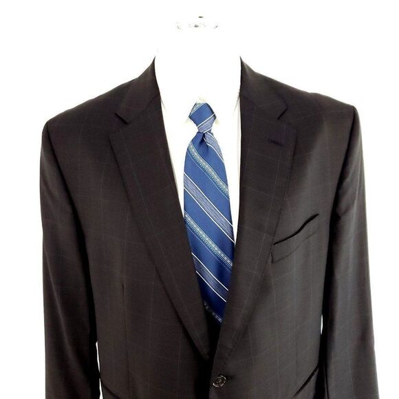Jack Victor Loro Piana Super 130s Wool 2 Button Blazer 42S Brown‎ Windowpane - Picture 1 of 11